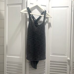Lululemon, built in bra tank, draped back.  Heather Grey and black.
